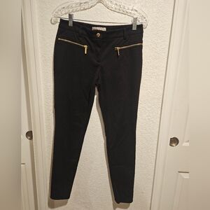 MICHAEL Michael Kors Black Skinny Ponte Pants with Gold Zippers
